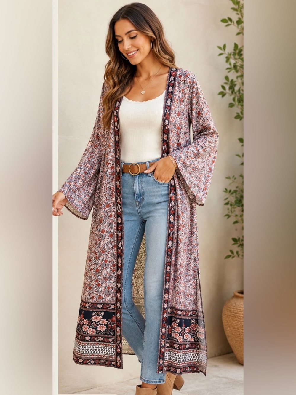 Floral Boho Kimono Duster